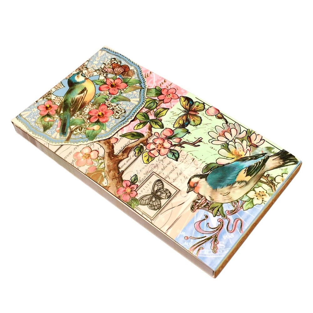 Punch Studio Embellished Long Notepad: Patchwork Birds on Floral Branches(92993)